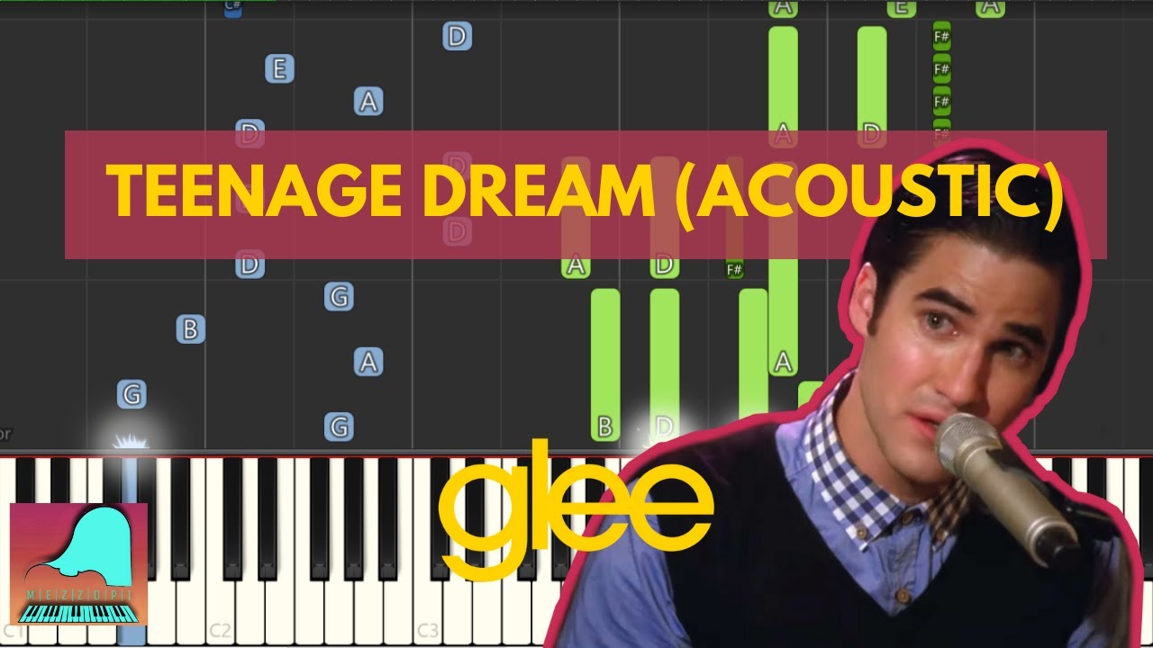 Teenage Dream (Acoustic) - Glee (Darren Criss) | Piano Accompaniment Tutorial (Synthesia)