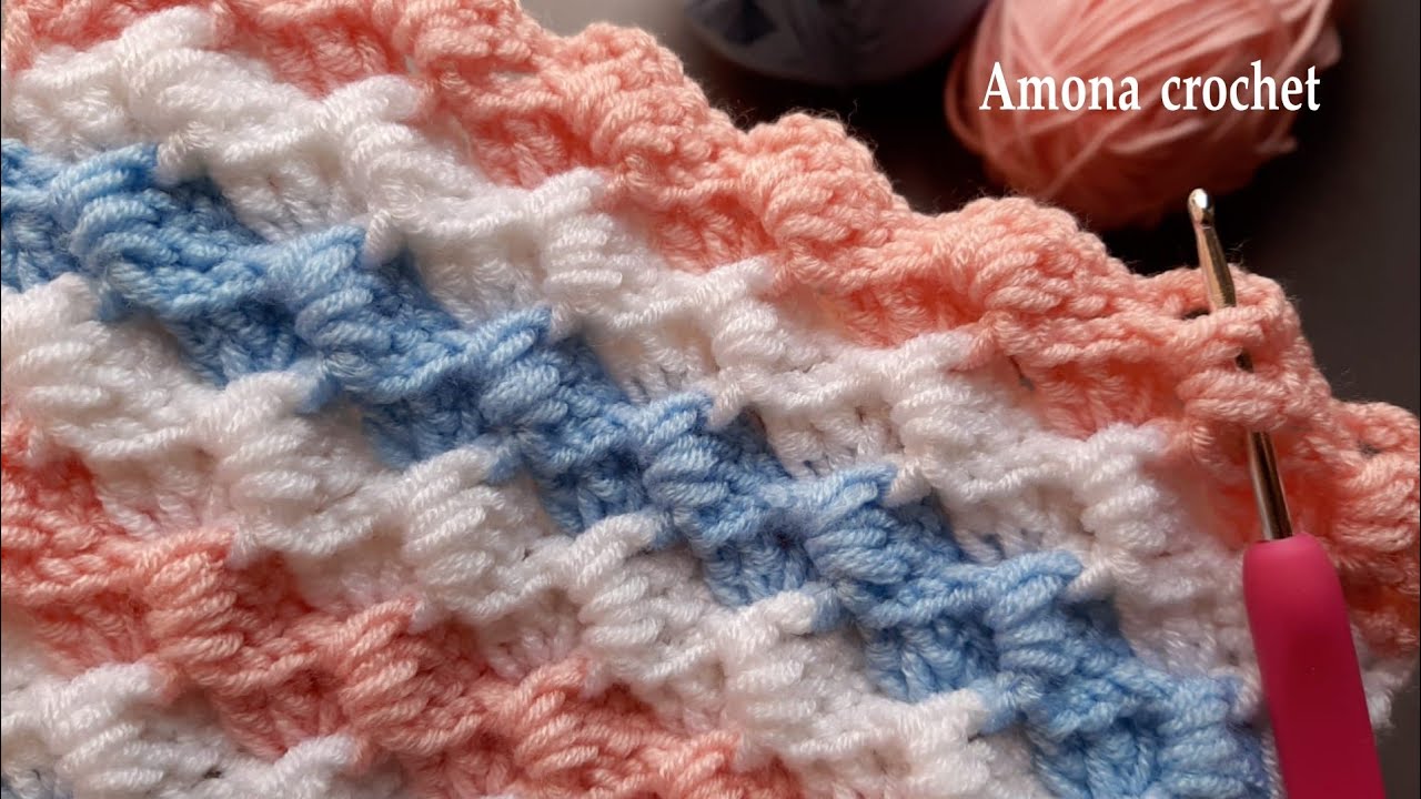 غرزة كروشية شتويه لعمل كوفيه/بطانية اطفال CROCHET PATTERN FOR EASY  BABY BLANKET
