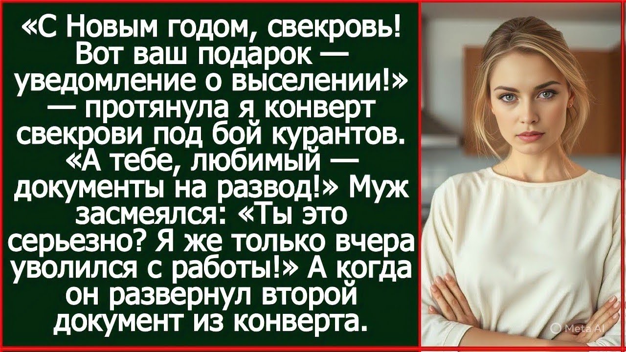 С Новым годом, свекровь! Вот ваш подарок - уведомление о выселении! Протянула я конверт свекрови.
