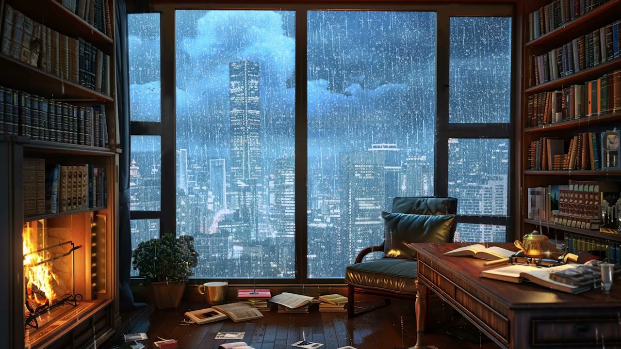Paris Rainy Evening Ambience 🌧️ Eiffel Tower View | Cozy Room, Thunder & Focus Sounds