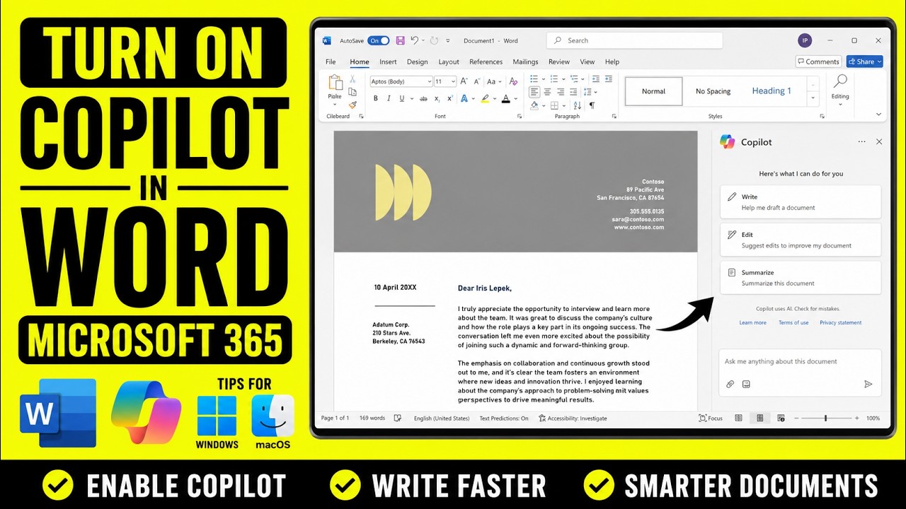 How to Turn on Copilot in Word Microsoft 365 | Fix Not Showing or Working