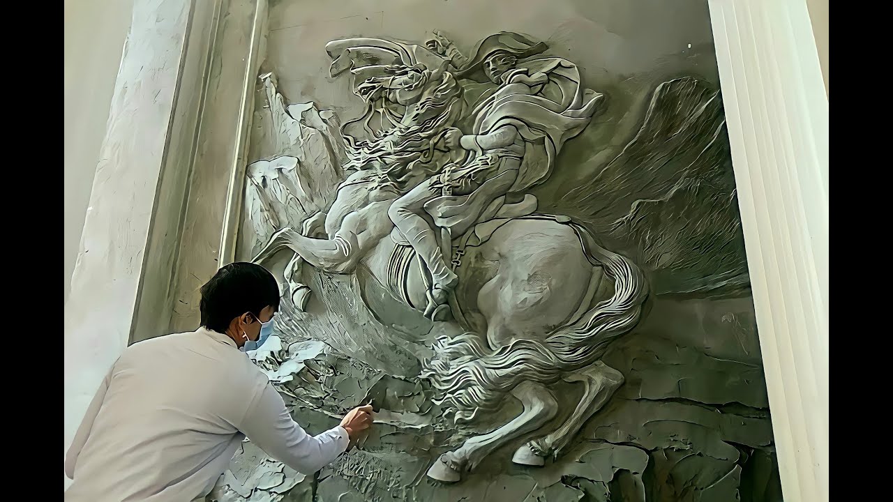 I made my own bas-relief of Napoleon / Cement is amazing / Floating on the wall