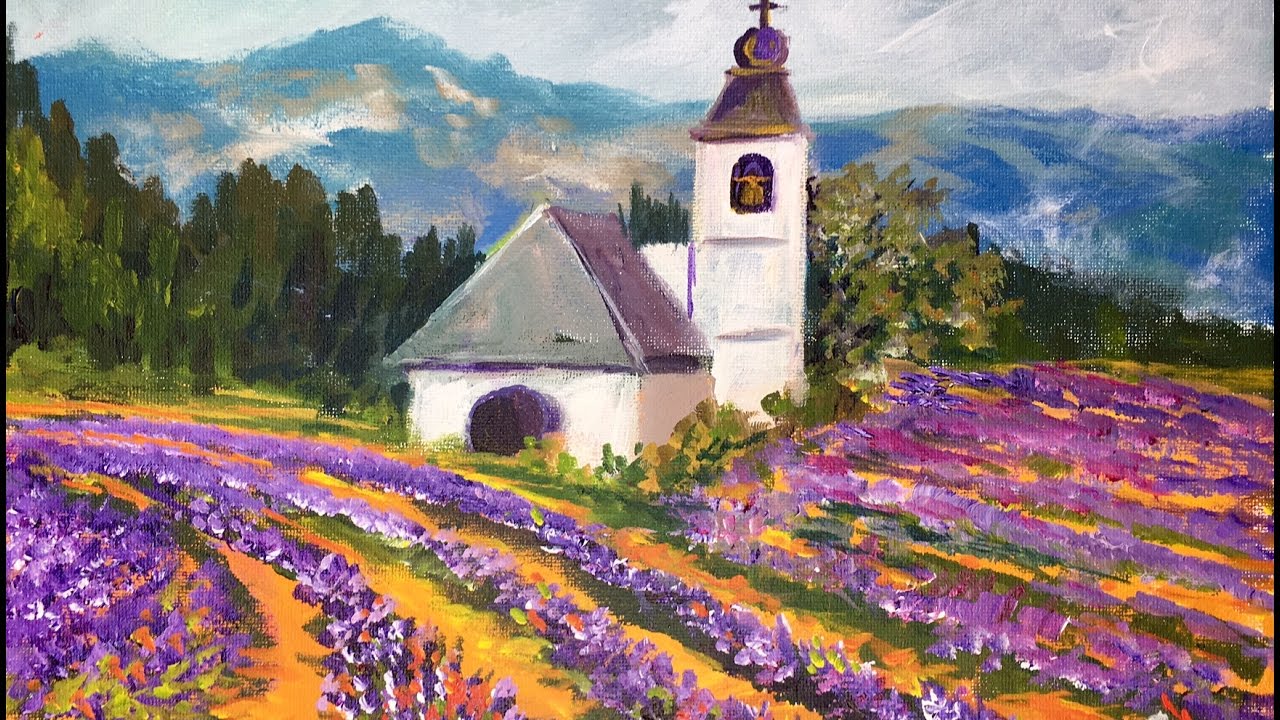 How to Paint Lavender Fields in Provence France with Ginger Cook Beginner Acrylic Painting Tutorial