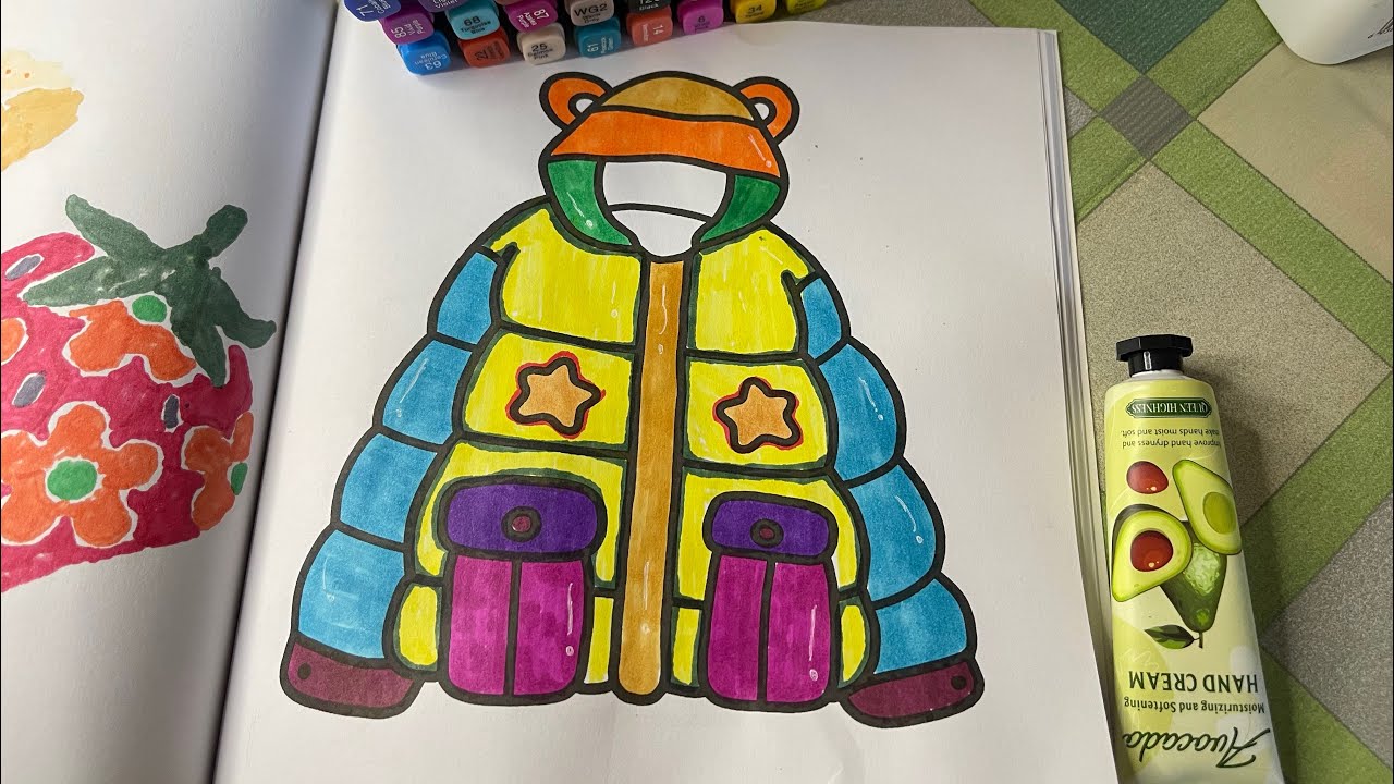 Coloring a cute puffy jacket with bright markers 💕✨ So relaxing and colorful!