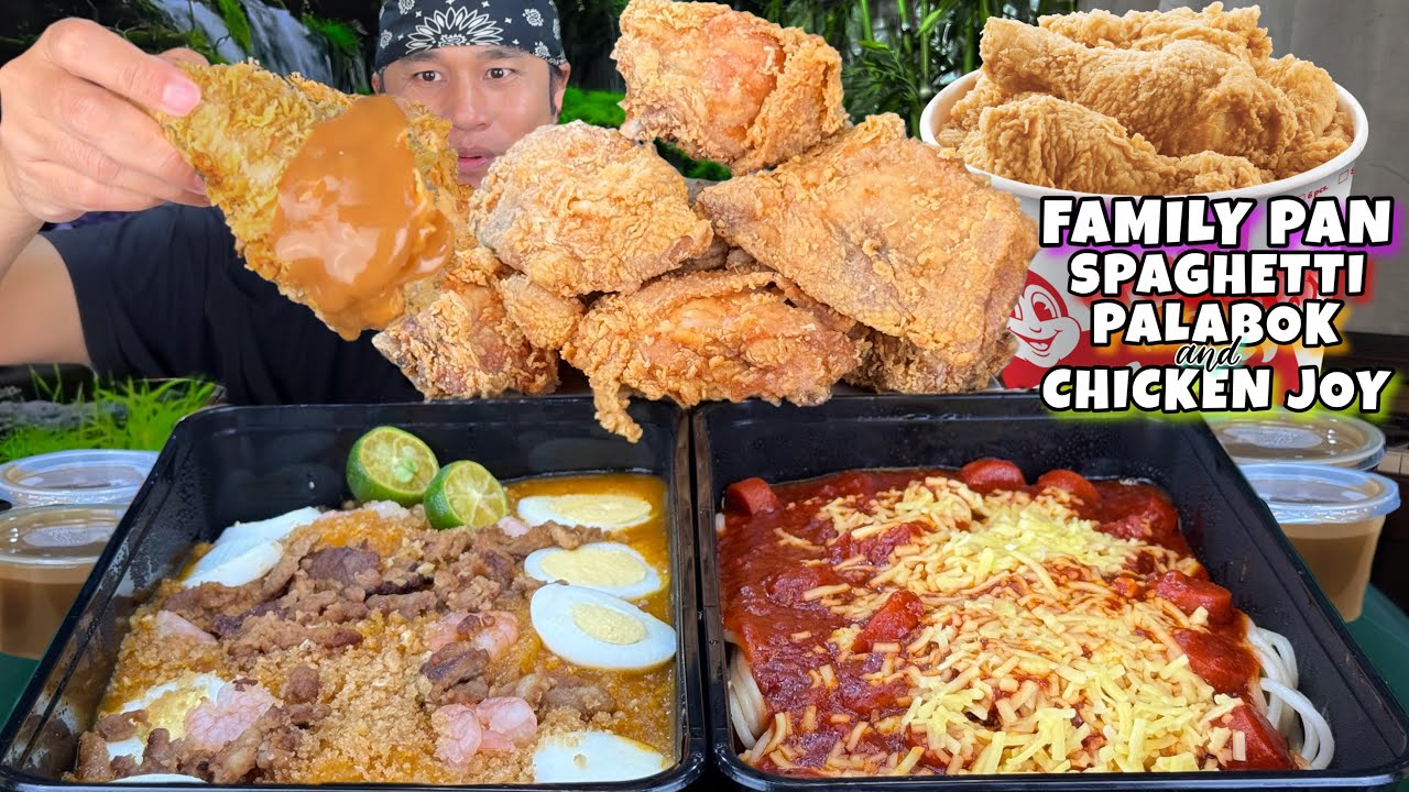 Chicken Joy, Palabok & Spaghetti Family Pan Mukbang