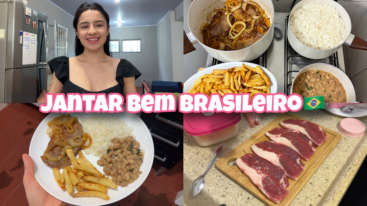 🍽️ Jantar bem brasileiro: arroz, feijão, bife acebolado e batata frita