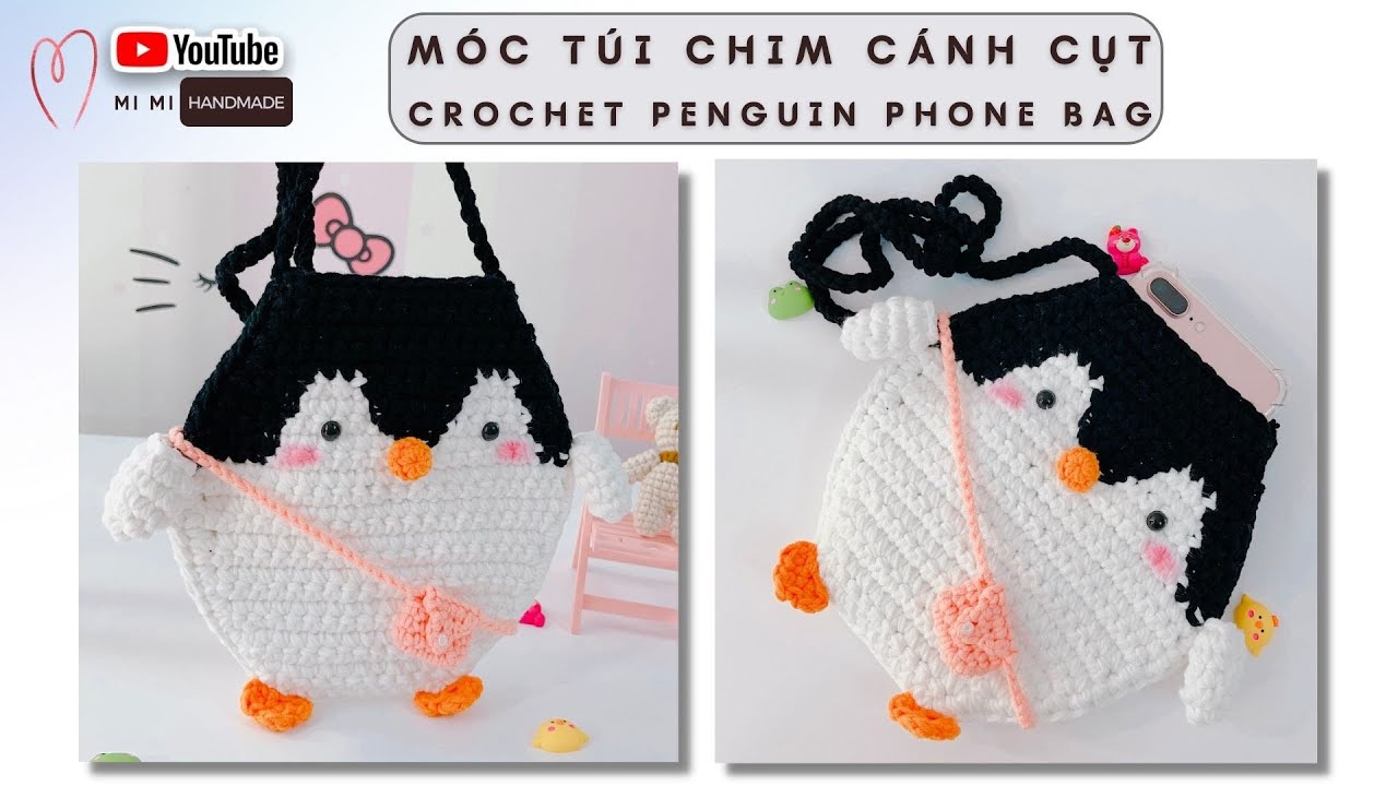 Crochet Penguin Phone Bag 🐧 Móc Túi Chim Cánh Cụt Đựng Điện Thoại Siêu Dễ Làm | Mimi Handmade
