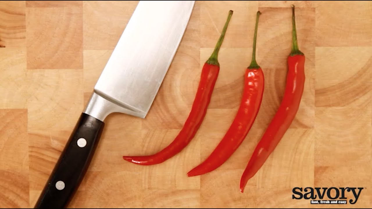 Cutting a chili pepper &ndash; Savory