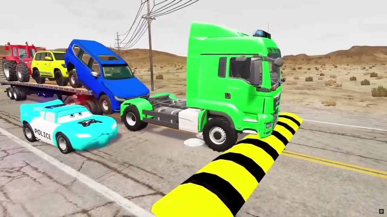TRANSPORTING PIXAR CARS & FRUITS WITH COLORED & JOHN DEERE vs CLAAS vs TRACTORS - BeamNG.drive #008