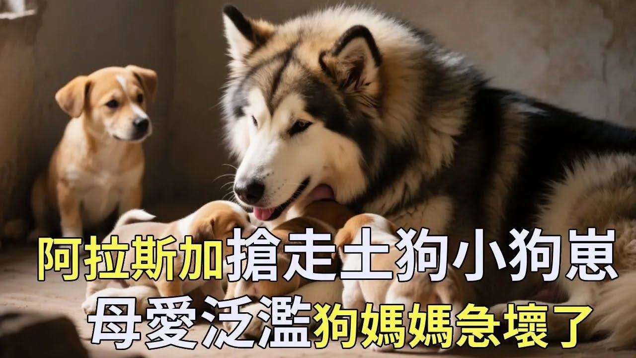 阿拉斯加母愛氾濫，每天都要把別的狗媽媽生的小狗搶過來，假裝餵奶開心的嗚嗚叫，狗媽敢怒不敢言【小奶狗觀影】