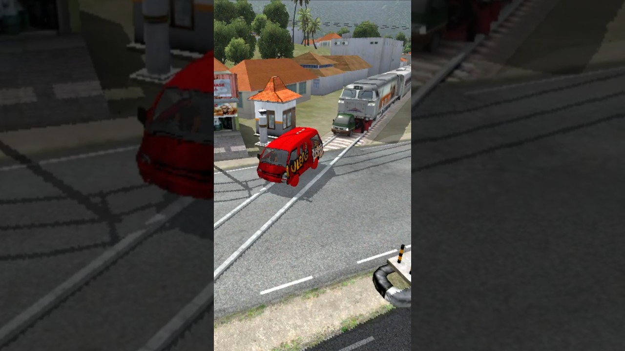 detik detik 2 mobil angkot ditabrak kereta api di bussid