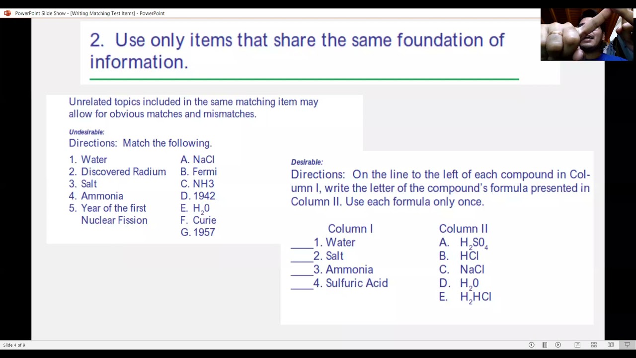 Writing Matching Test Items