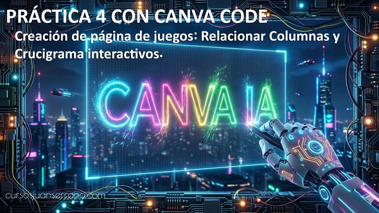 Código creado por Canva de juego de relacionar columnas y crucigrama. Ejemplo realizado en CanvaCode