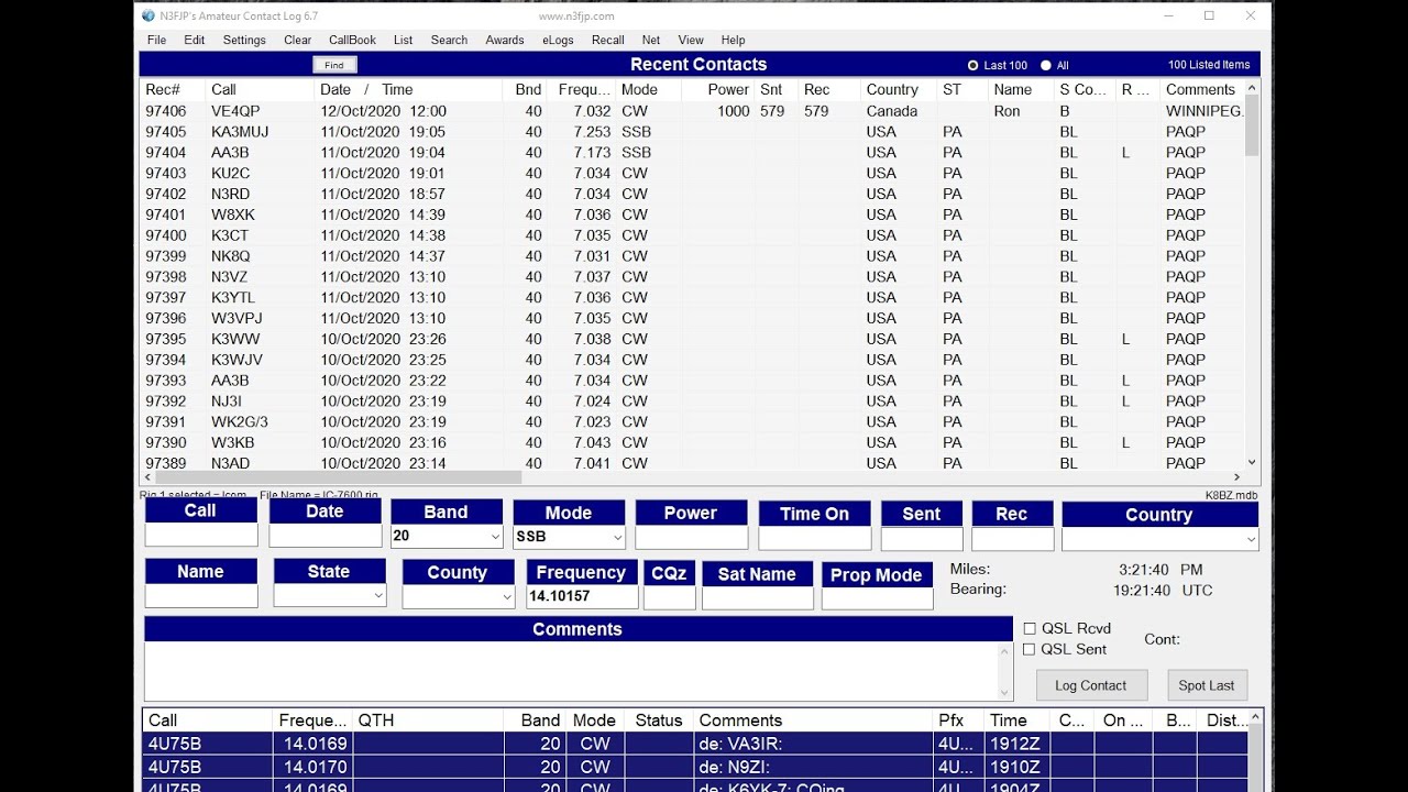 Ham Radio rig interface for computer logging