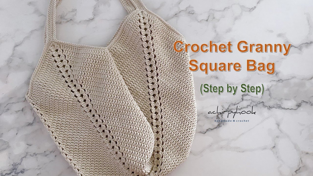 How to Crochet Pattern Granny Square Bag - Tutorial | 钩针包包教程 | かぎ針編み [ENG SUB]