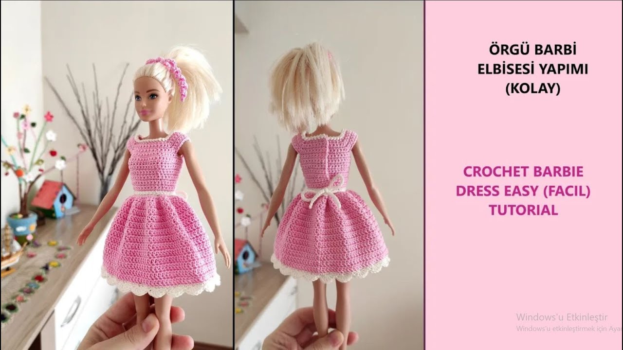 BARBIE DRESS TUTORIAL (EASY/FÁCIL) - Kolay Örgü Barbi Elbisesi Yapımı - barbie fashion crochet moda