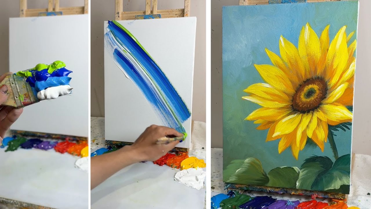 Realistic Sunflower Painting | Easy Acrylic Painting Tutorial for Beginners 
