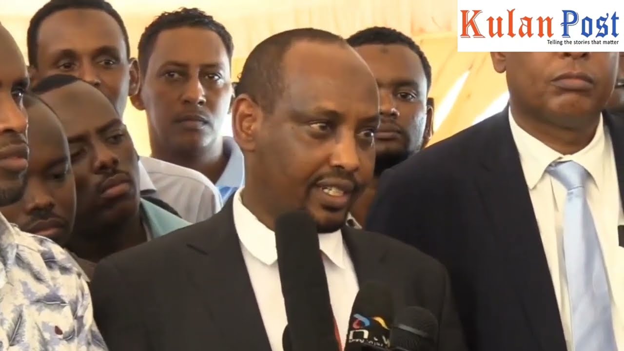 Wajir North MP, Ibrahim Saney address the media after the High Court upheld his election victory