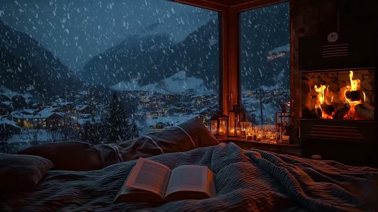 Snowfall Cabin Comfort | Warm Fireplace Sounds for Deep Sleep
