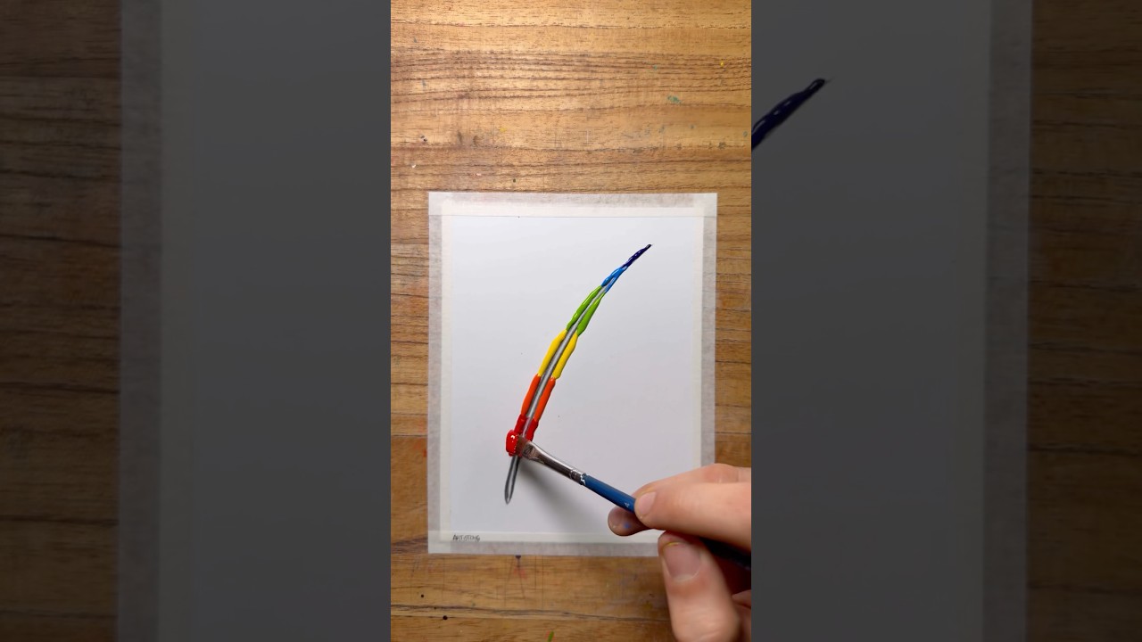 How To Paint a Rainbow Feather Painting with only an Angle Brush!! 🌈✨