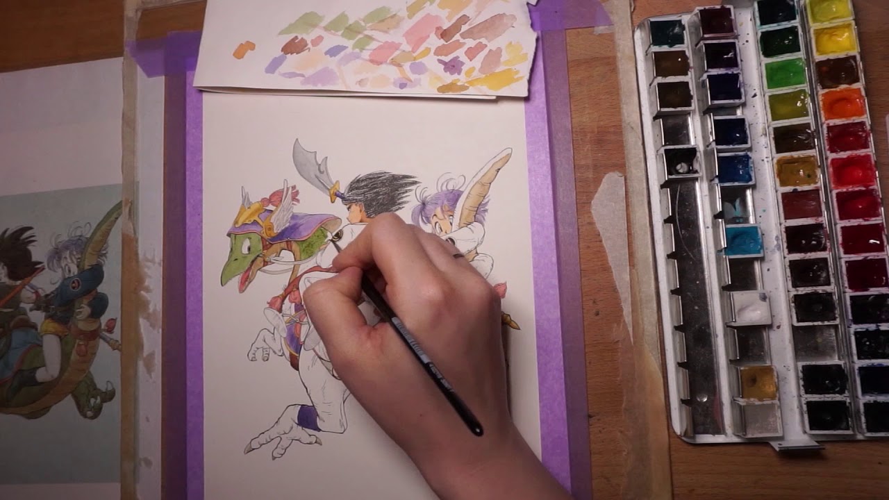 Dragon Ball Manga 9 cover watercolor redraw with Vegeta and Bulma timelapse LONG VERSION