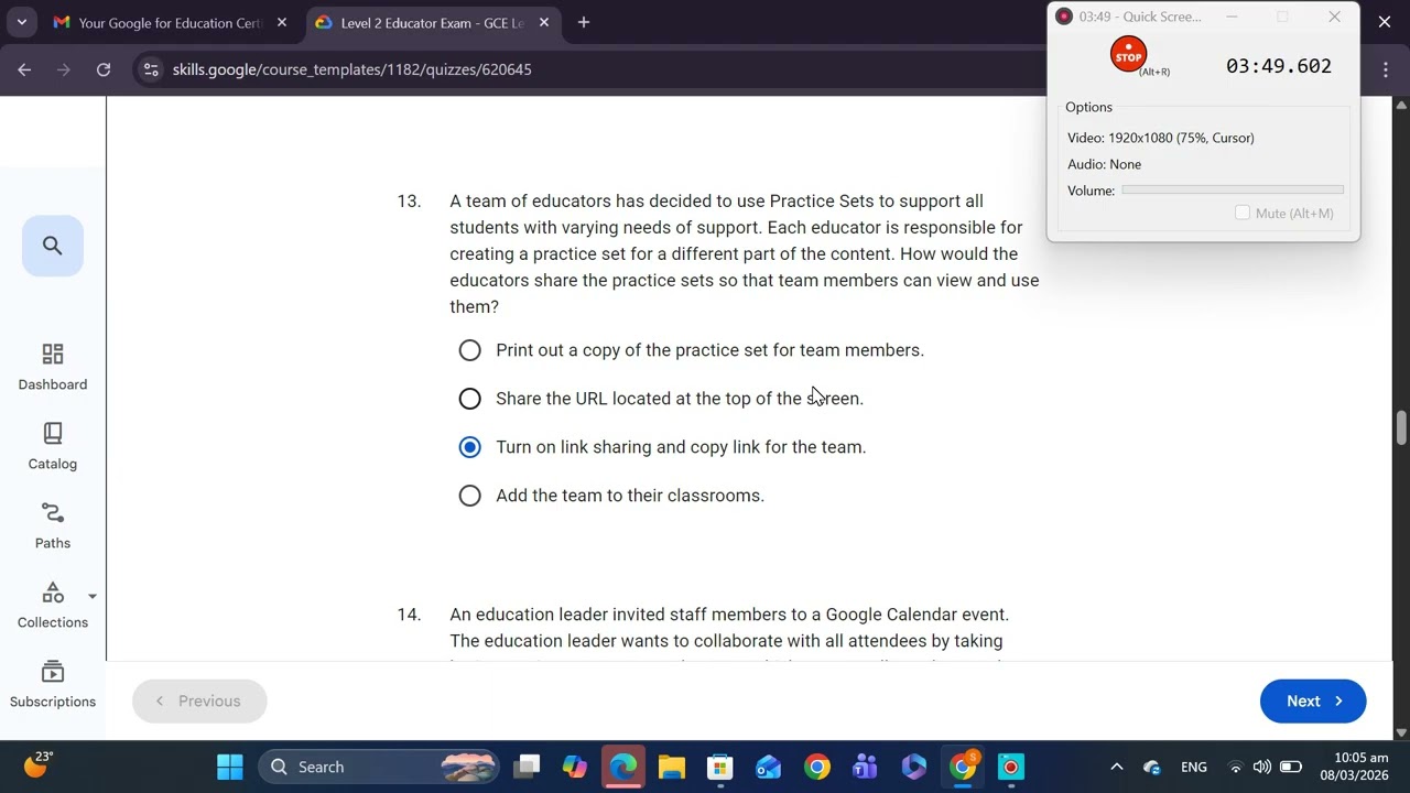 Google Certified Educator Level 2 Exam 2026 Solved