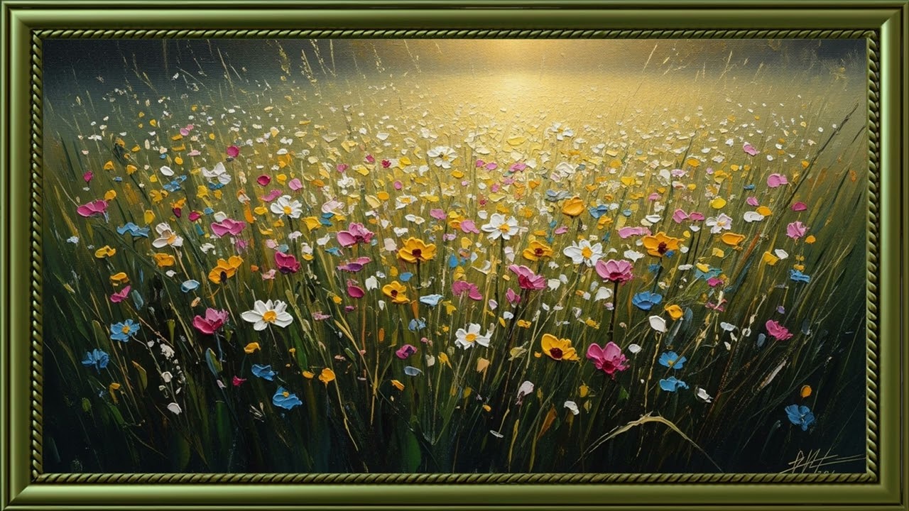 Elegant Golden Meadow 🌼 Classical Impressionist Oil Painting | 4K Home Ambience