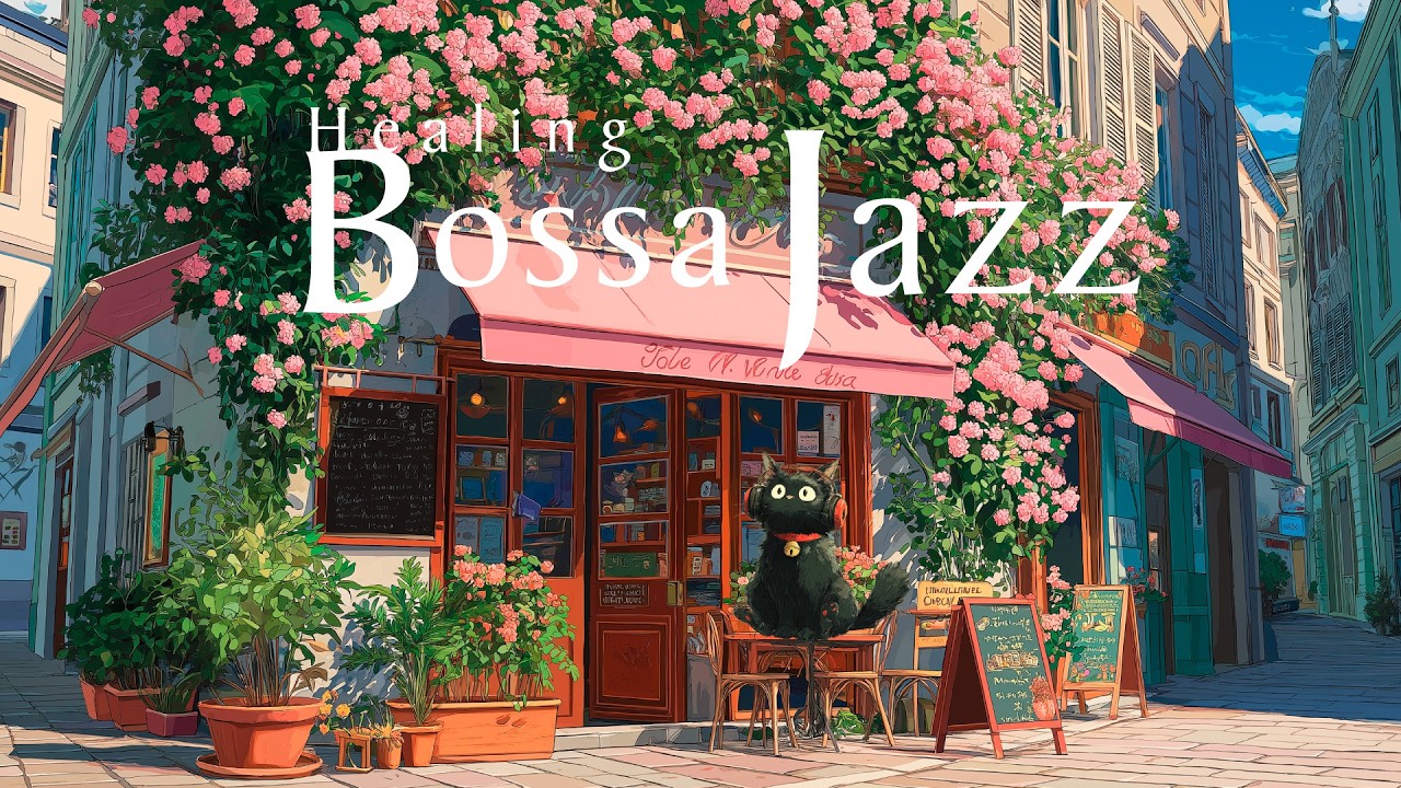 Spring Sunshine & Black Cat Cafe ☕ Healing Bossa Jazz for a Calm Afternoon [Study & Reading]