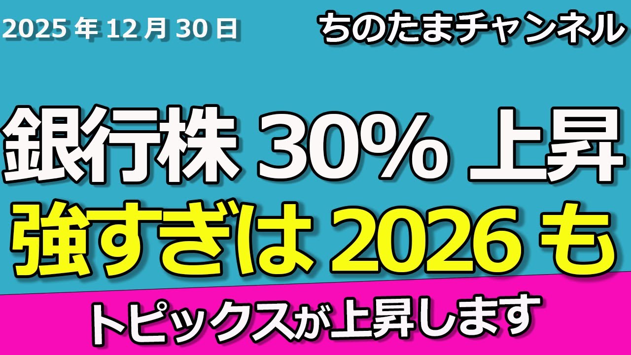 銀行株が30~40%上昇する　2026年ももっと行く。トピックスがけん引。