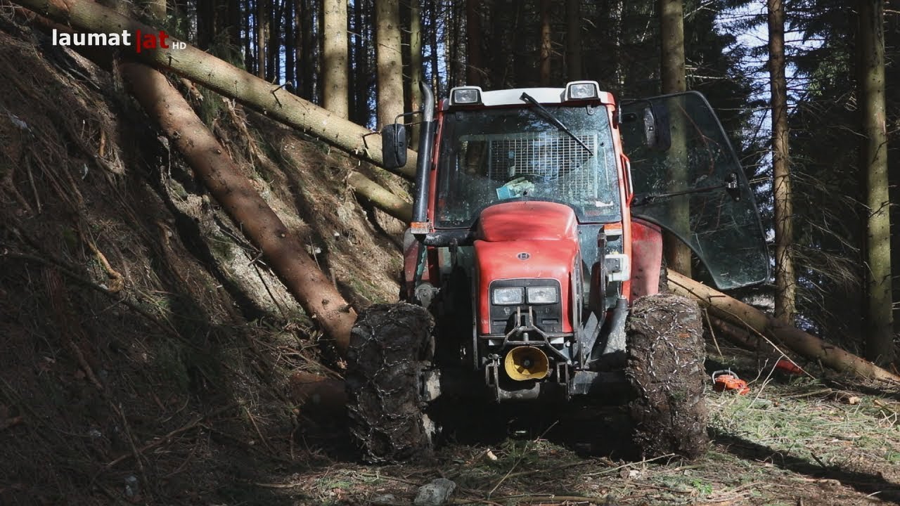 Baum rutschte in Traktorkabine - Personenrettung nach schwerem Forstunfall in Scharnstein