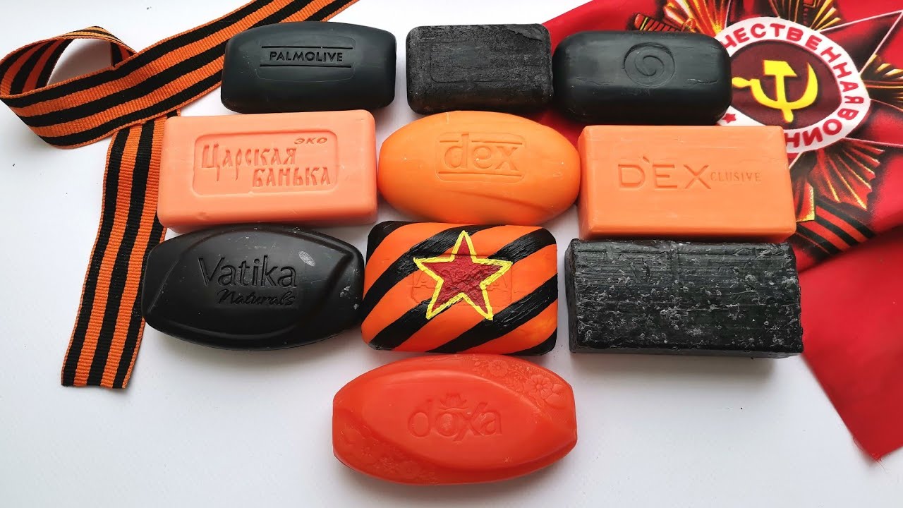 🧡🖤 ASMR soap \ Cutting dry soap \ Victory Day \ Резка сухого мыла. 9 мая День Победы!