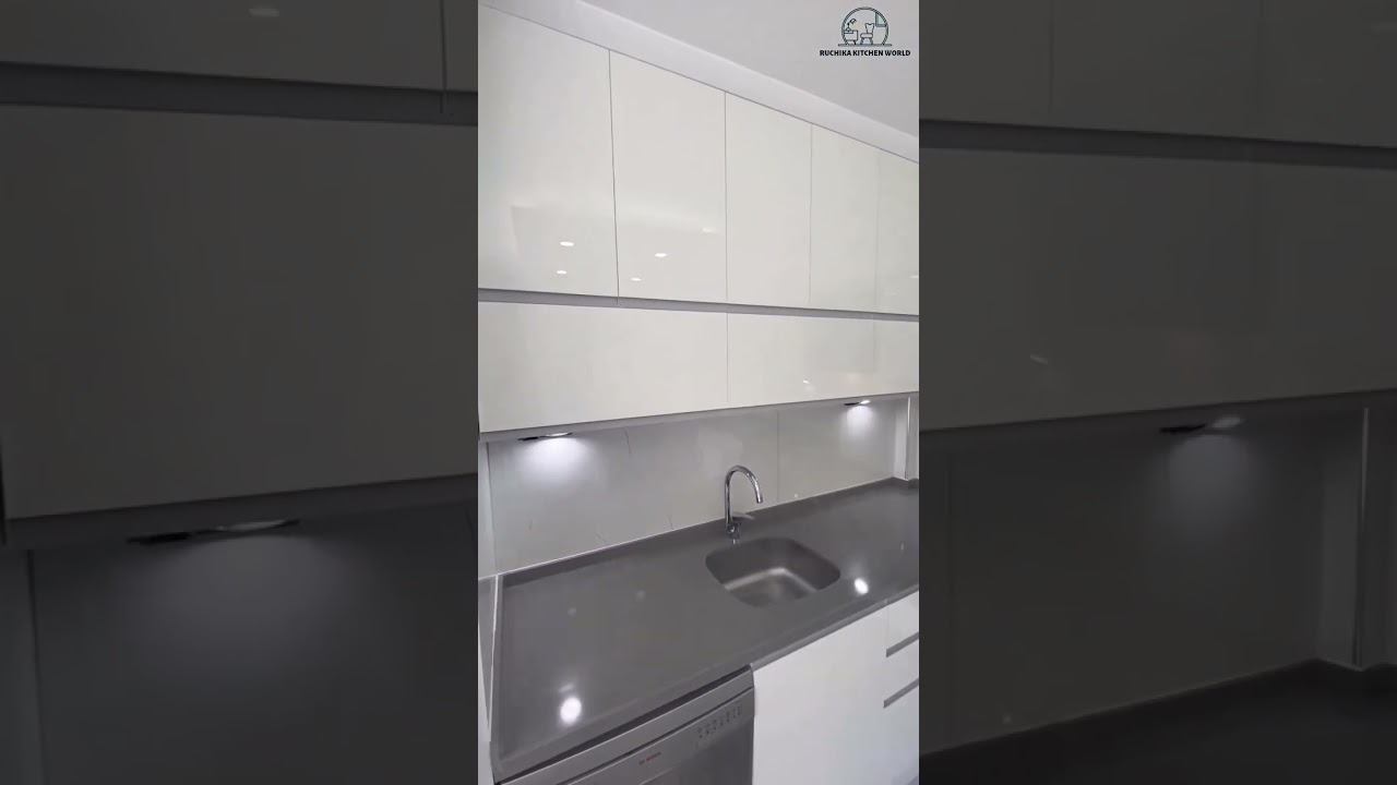 Fully White Moduler Kitchen With J Section Handle And Loft Fitting | 