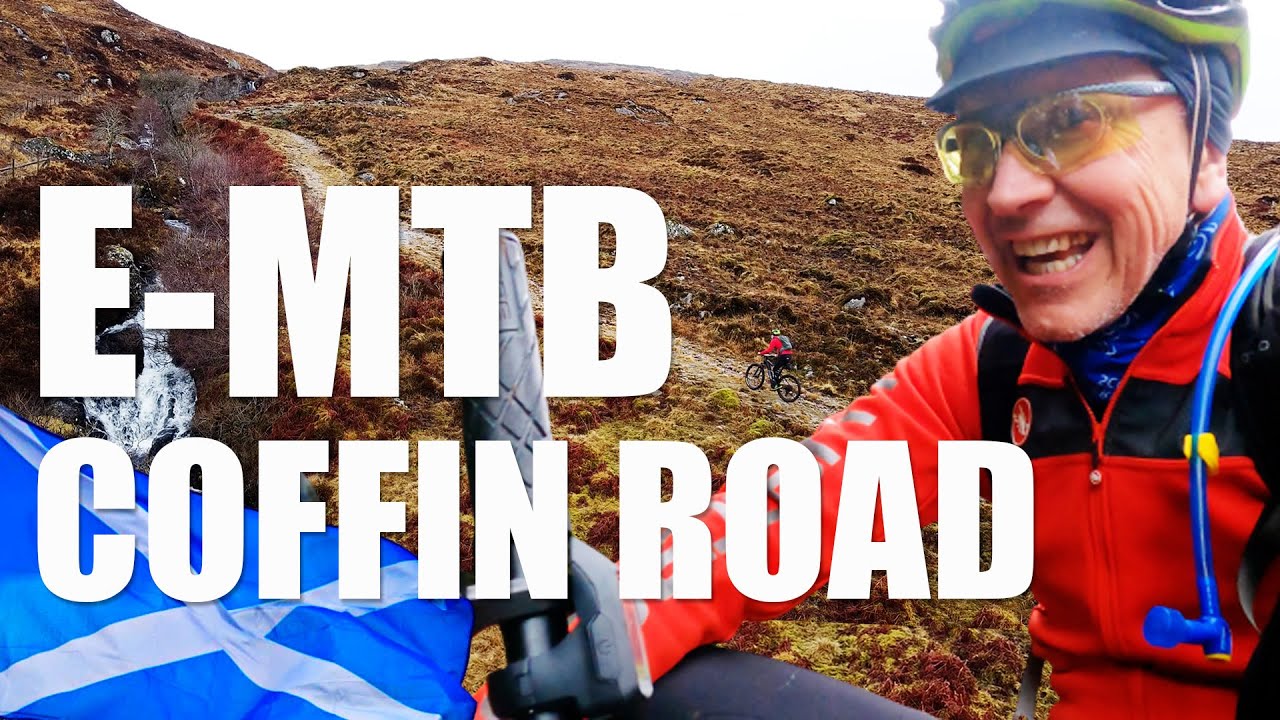 ebike mountain bike adventure on a coffin road in Scottish highlands