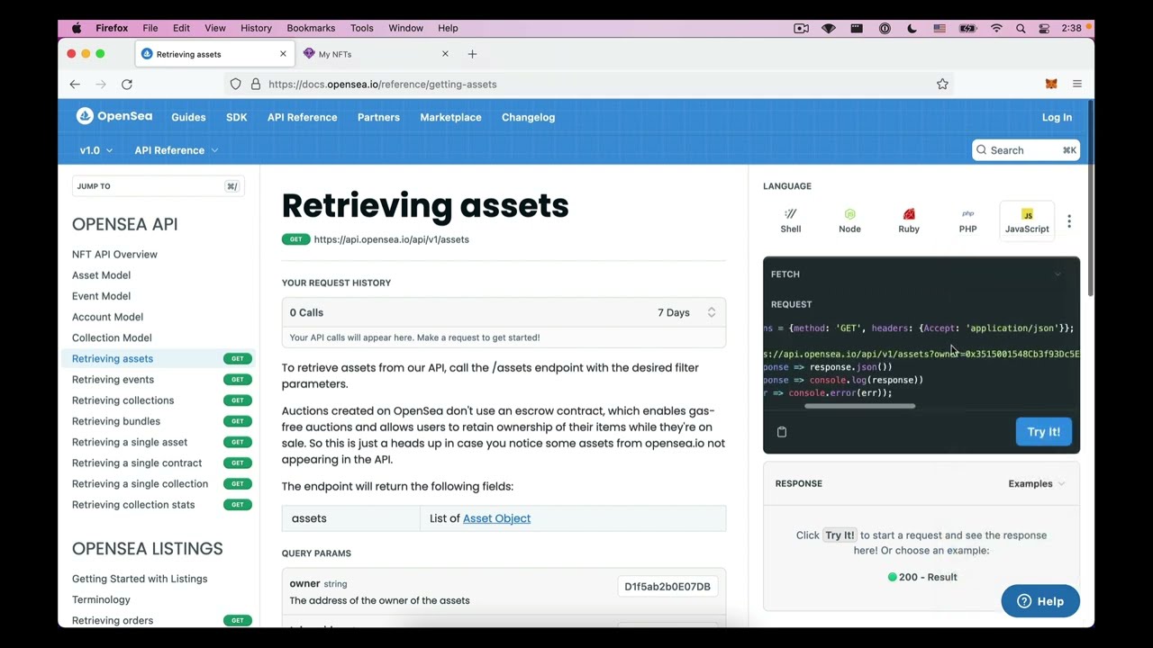 How to display all NFTs from the wallet using the Opensea API