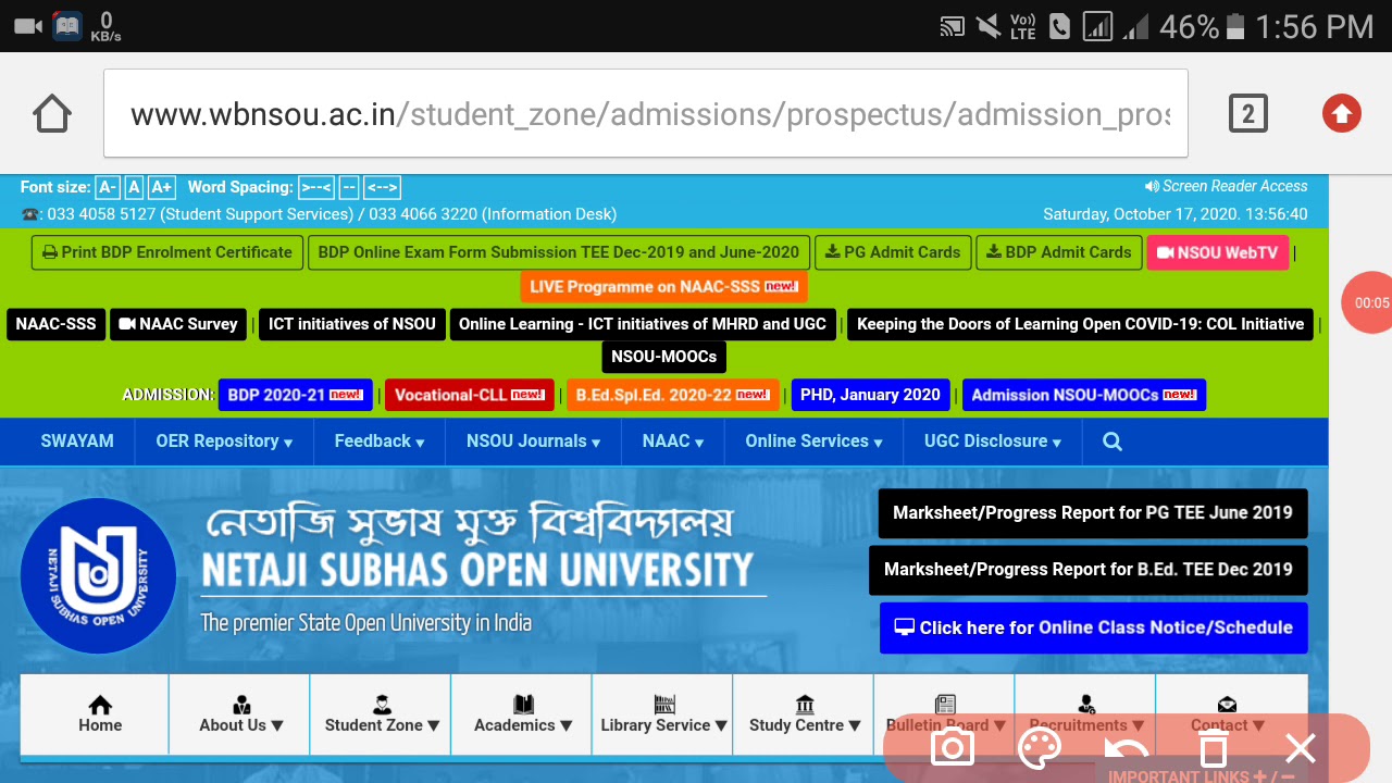 NSOU BDP Admission process 2020