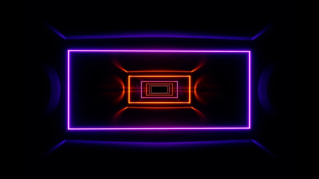 4K – Неоновый Прямоугольный Туннель Фиолетовый и Оранжевый | Футуристический Луп (Без Звука)
