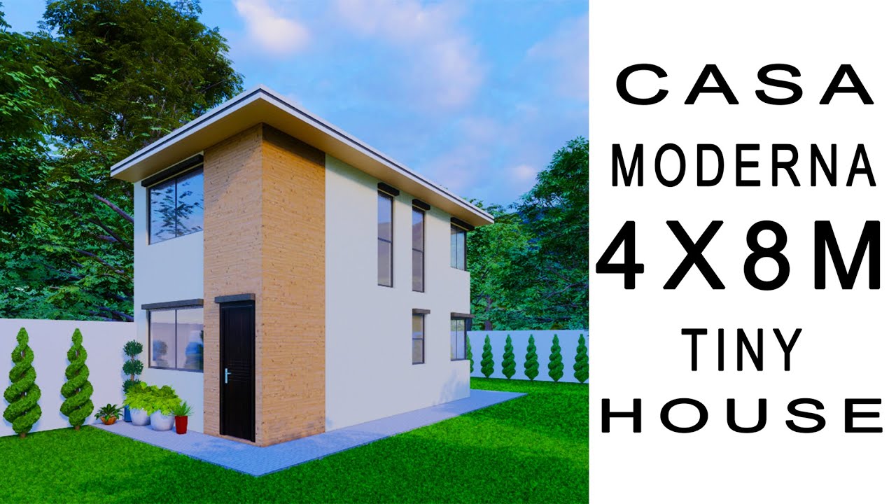 Plano de casa 4x8 metros con 2 recamarás | 4x8 Tiny house
