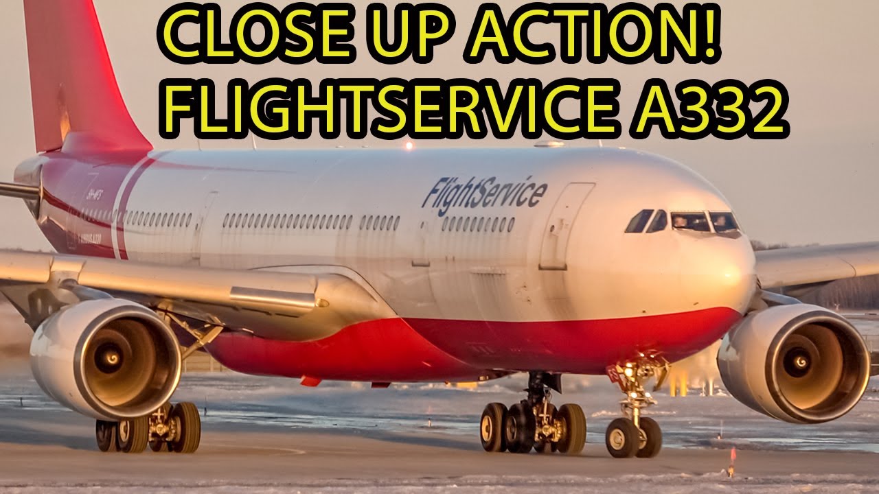 CLOSE UP ACTION! FlightService Airbus A330-200 (A332) landing & departing Montreal (YMX / CYMX)