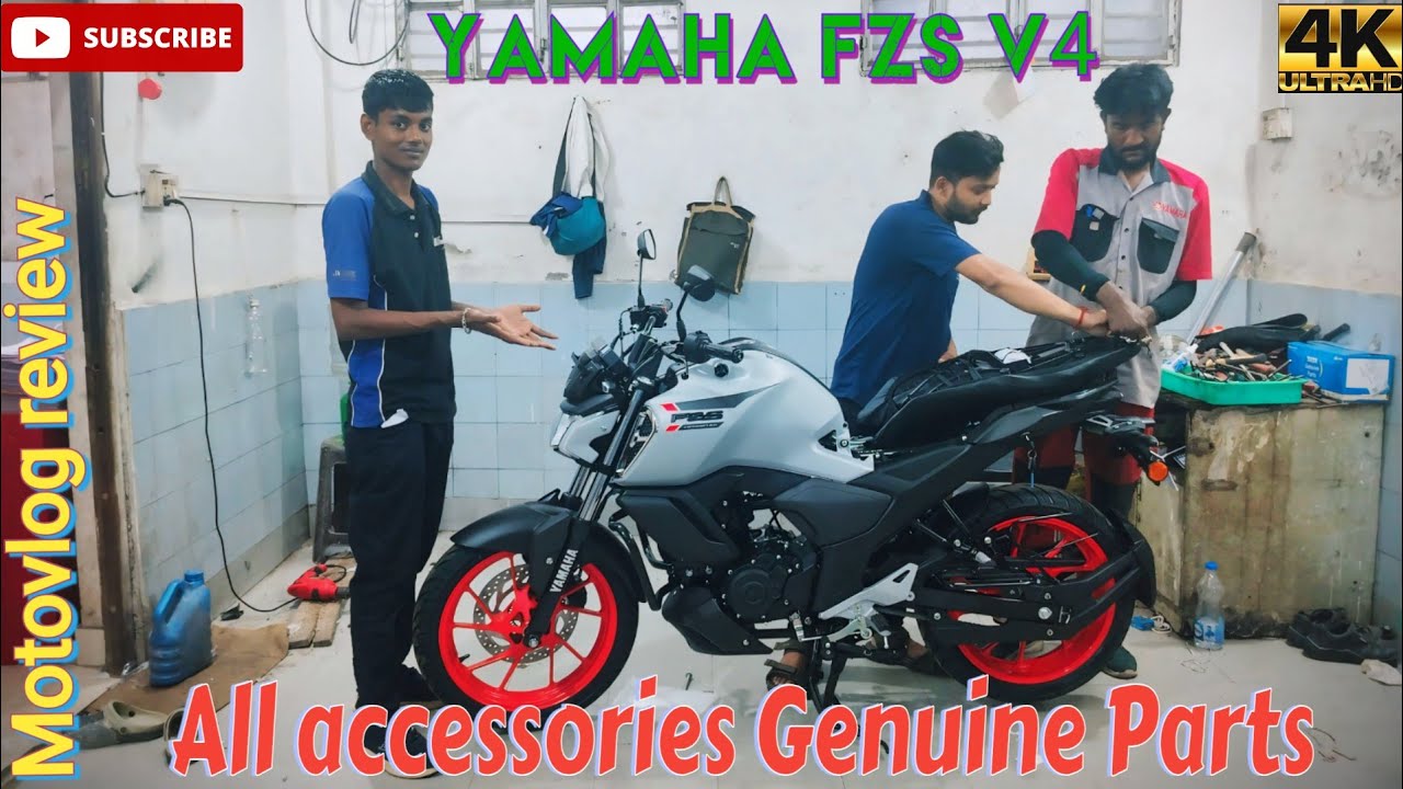 YAMAHA FZS V4 NEW COLOUR ICE FLUO VERMILLION 2024 ALL GENUINE ACCESSORIES PARTS ,PRICE  FITTING।।👍