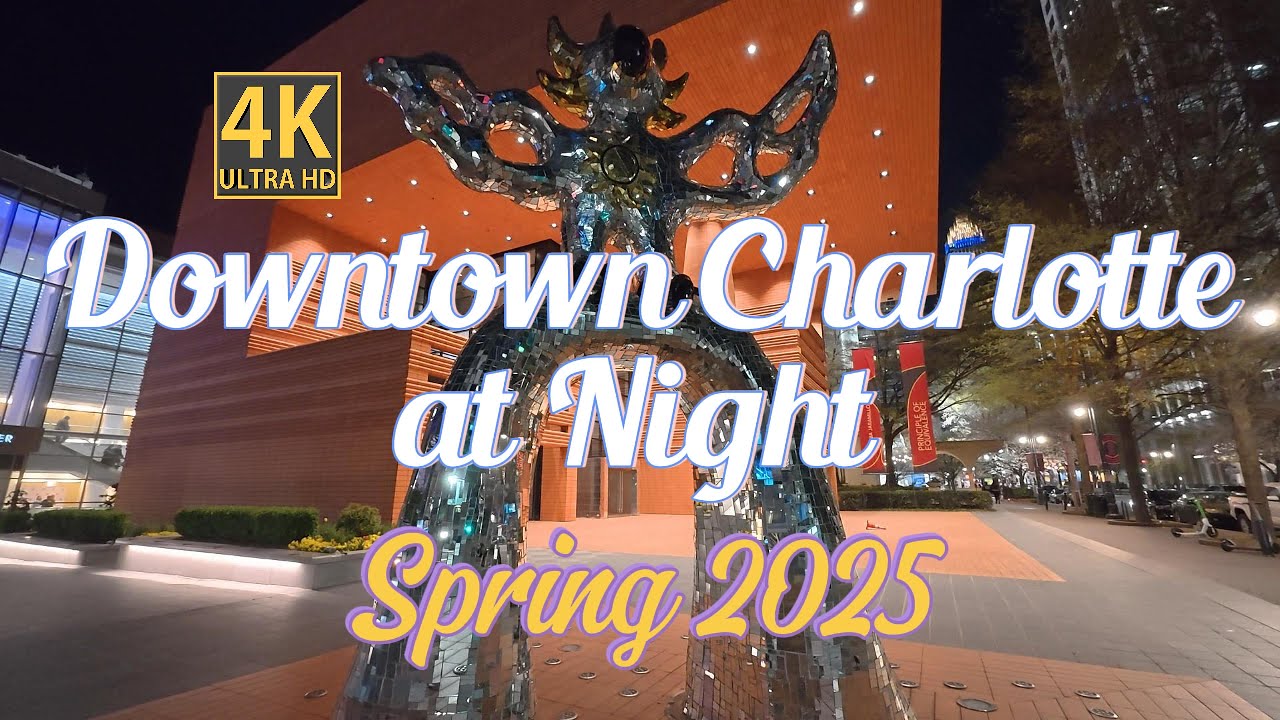 Spring Night Walk in Downtown Charlotte, NC | City Lights & Urban Sounds | 4K HDR