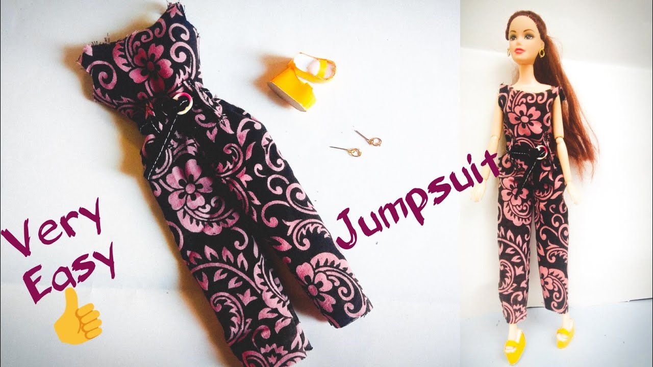 Making Easy Doll Jumpsuit | Barbie Dungaree Dress | Harini Creations