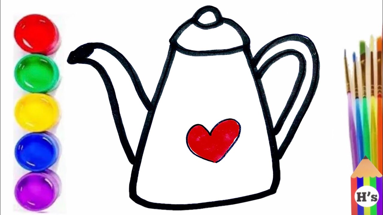 How To Draw a Cute Teapot | рисунок чайник для детей | Bolalar uchun choynak rasm chizish