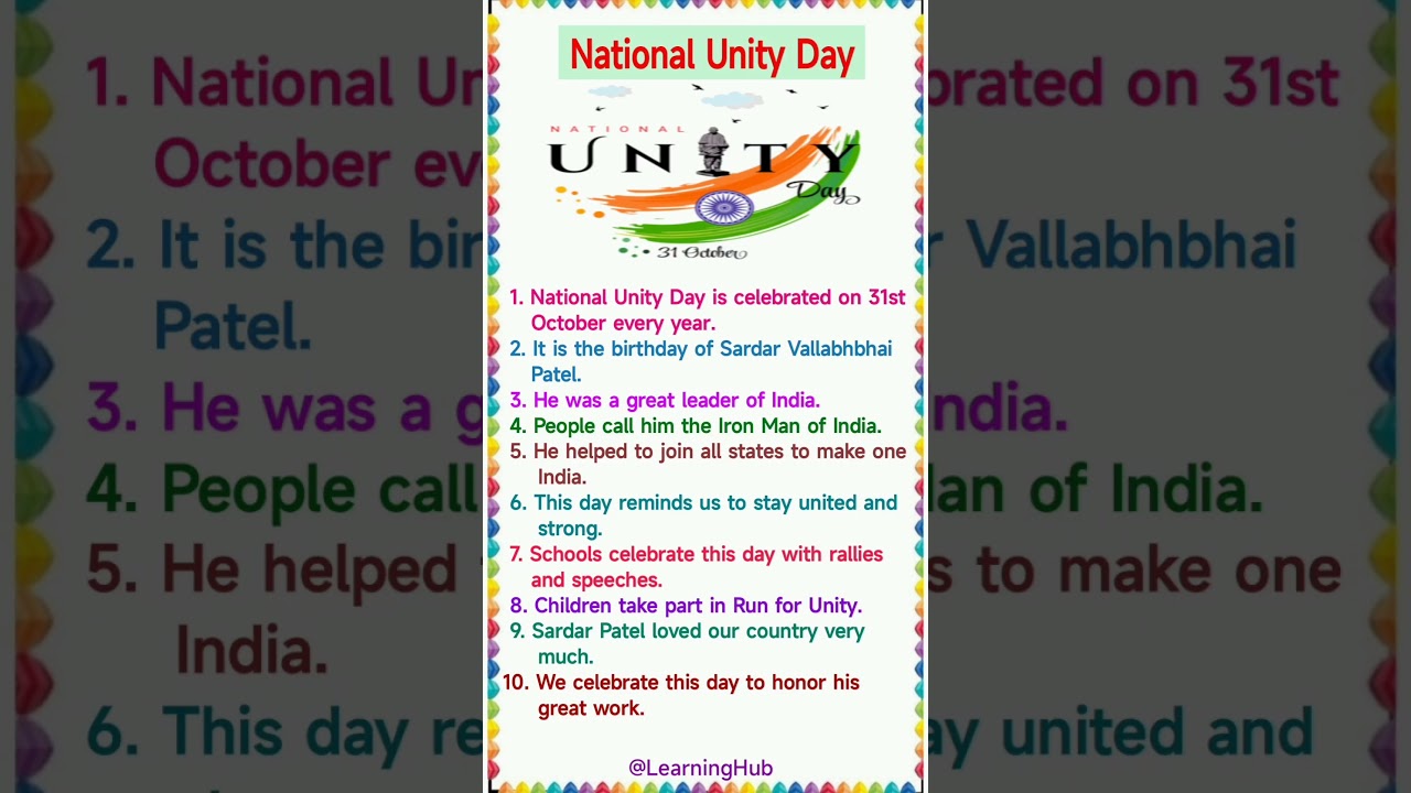 Essay on National Unity Day | Rashtriya Ekta Diwas | Sardar Vallabhbhai Patel birthday (31 October)