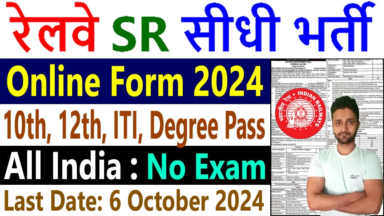 RRC SR Railway Recruitment 2024 Southern Railway Sports Quota Vacancy Notification Apply Online Form