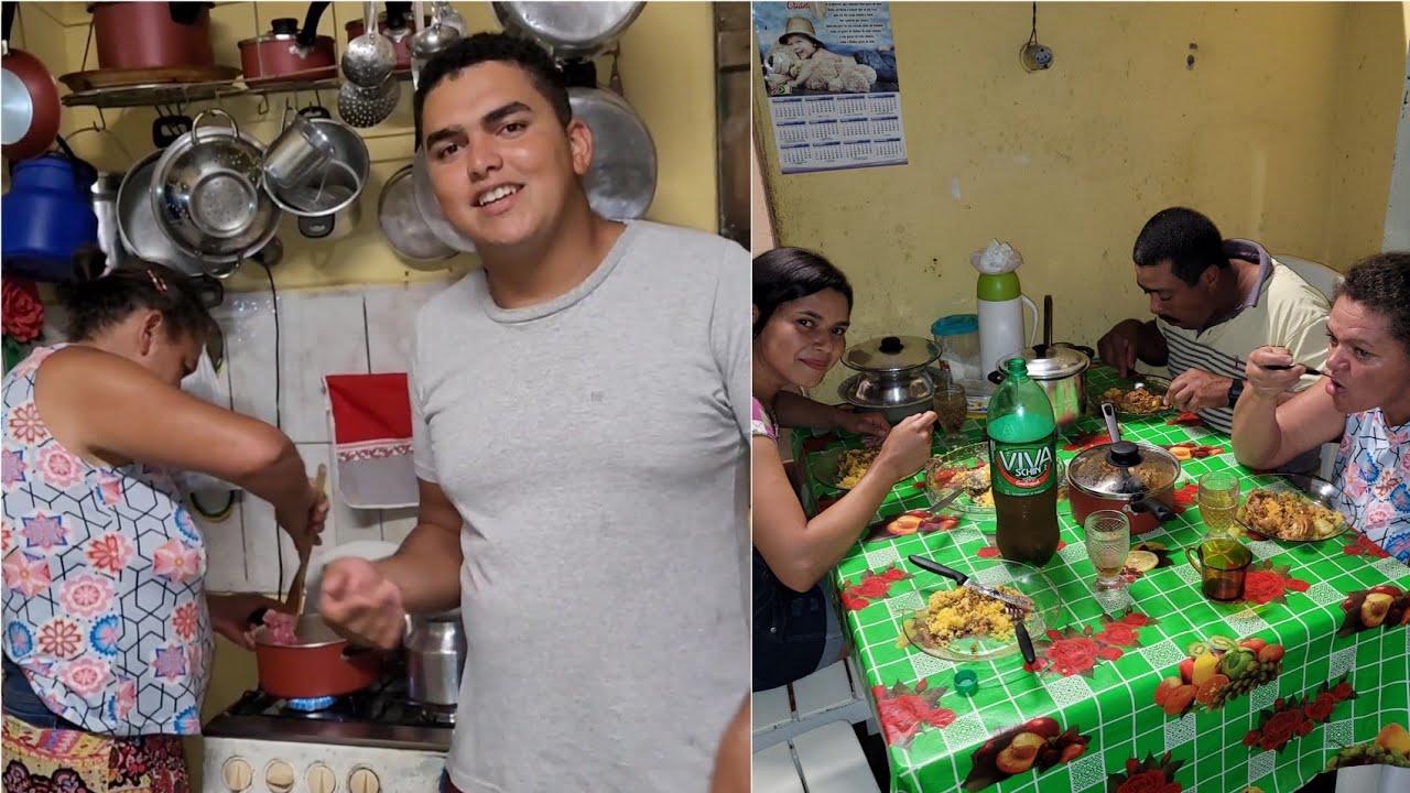 JANTAR DE DOMINGO ANIMADO, JOÃO PAULO ME DANDO UMA MÃOZINHA PARA FAZER O CUSCUZ RECHEADO