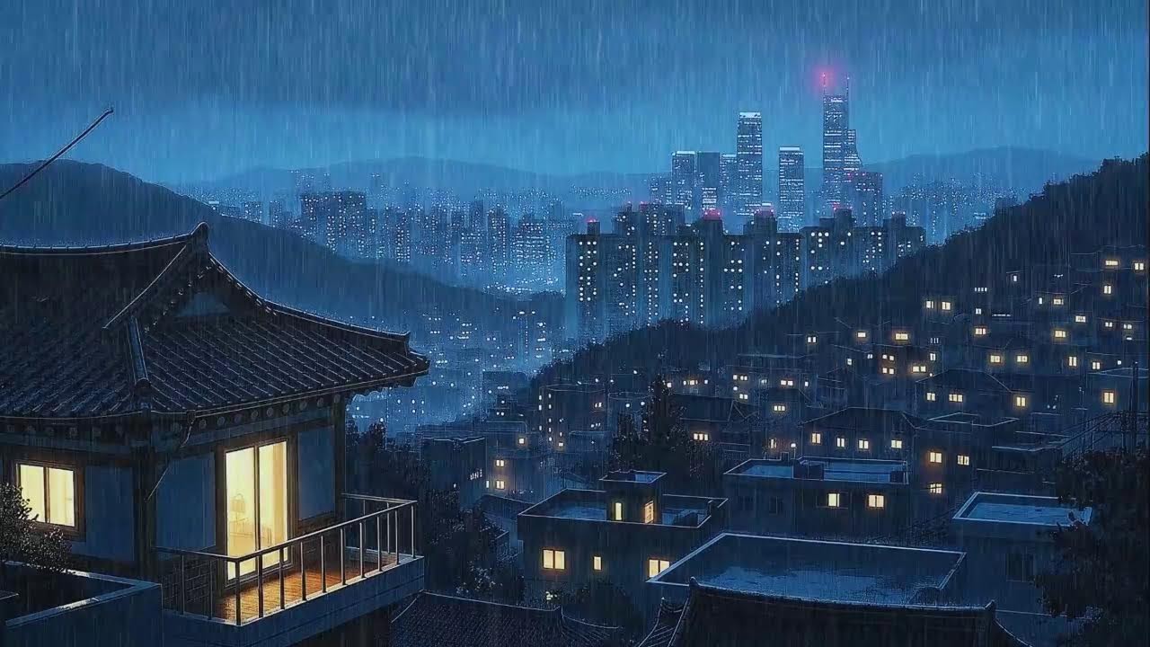 Rain Sounds plus Lofi for Deep Focus in a Cozy Korean Rainy Night for Stress-Free Work 😌