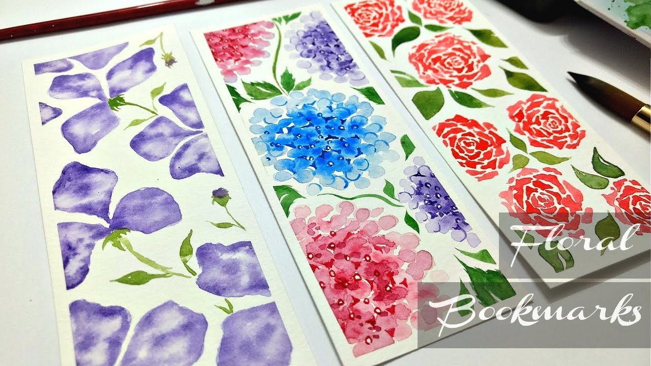 3 FLORAL BOOKMARKS // Flower watercolor painting tutorial for beginners // Mothers day gift ideas