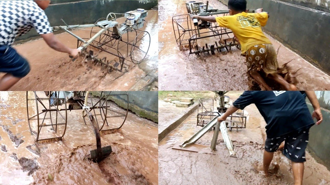 Traktor mini bajak di lahan sempit