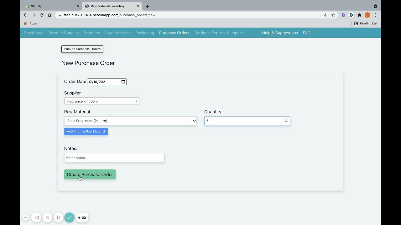 Creating a Purchase Order