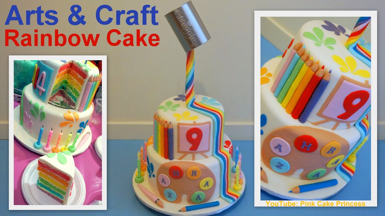 Gravity Defying Back to School Cake / Arts & Craft Rainbow Cake How to - Pink Cake Princess